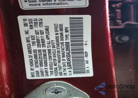 2010 Honda Cr-V Lx z USA, uszkodzony, nr VIN 5J6RE4H30AL089898